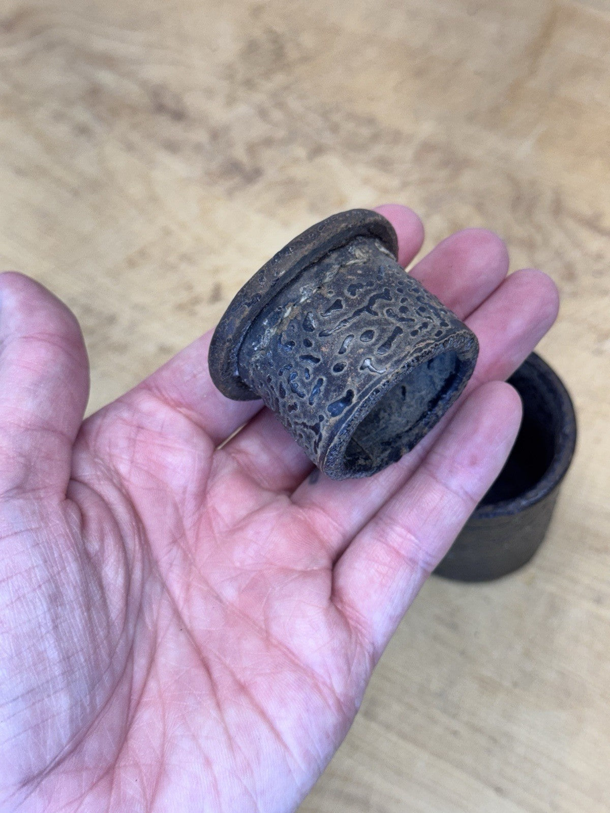 Vtg Round Leather Container Or Measure #S-1698