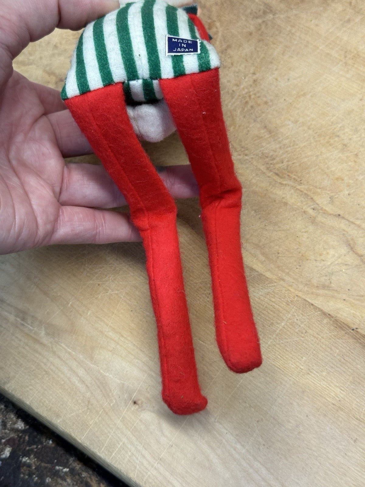 Japan Knee Hugger Elf Green Striped Christmas Vtg #1504