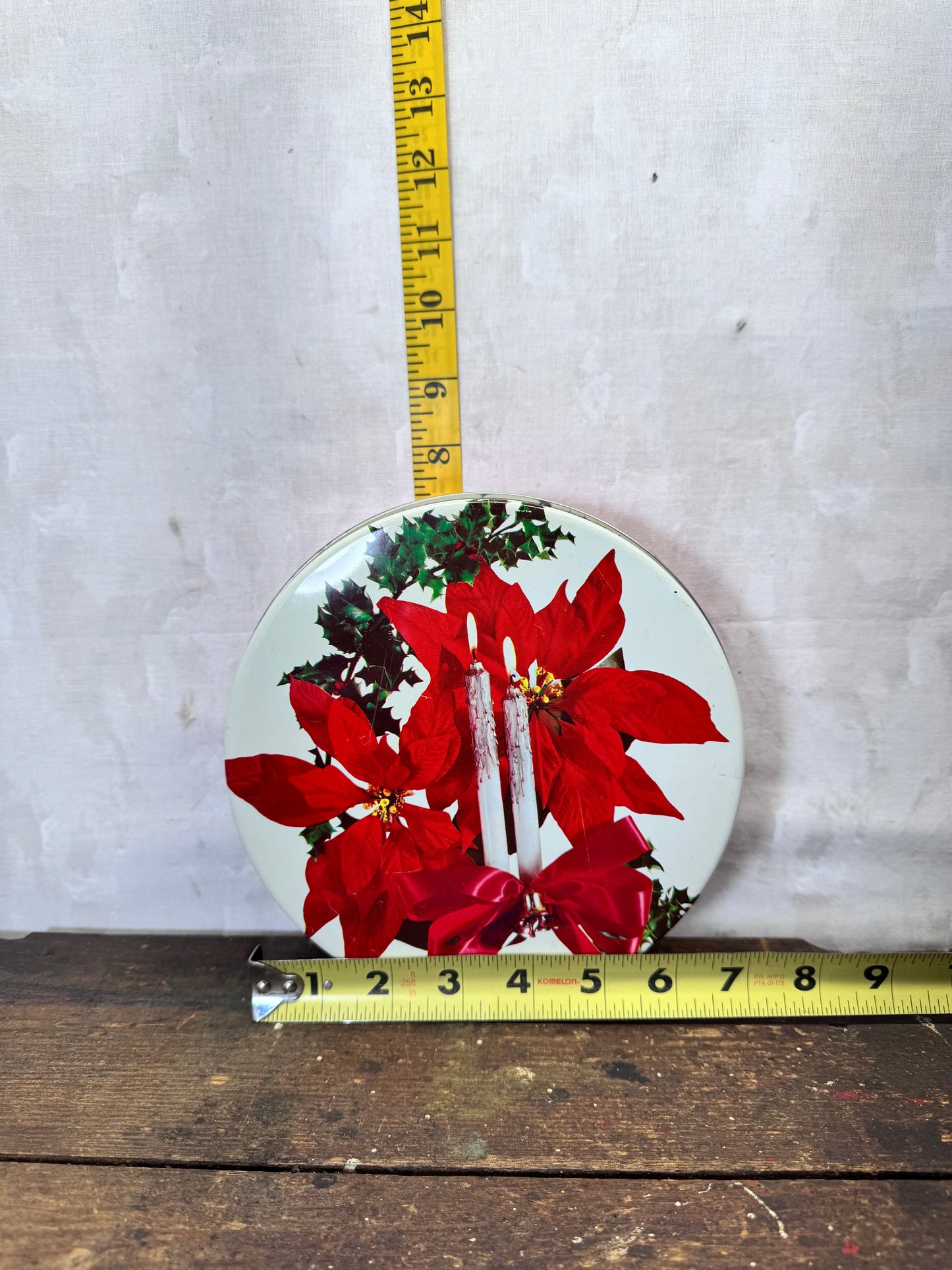 Poinsettia Christmas Tin Round Empty Vintage #1890