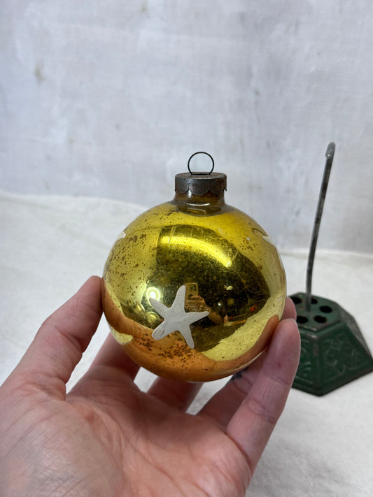 Gold Colored Glass Star Ornament Vintage #2156