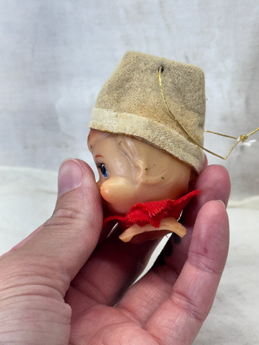 Vintage Felt Pixie Elf Head Ornament #2001