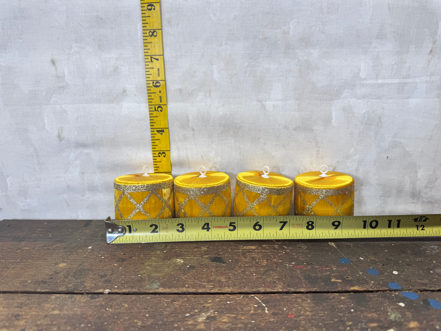 Vintage Christmas Ornaments Gold Drums Satin #1926