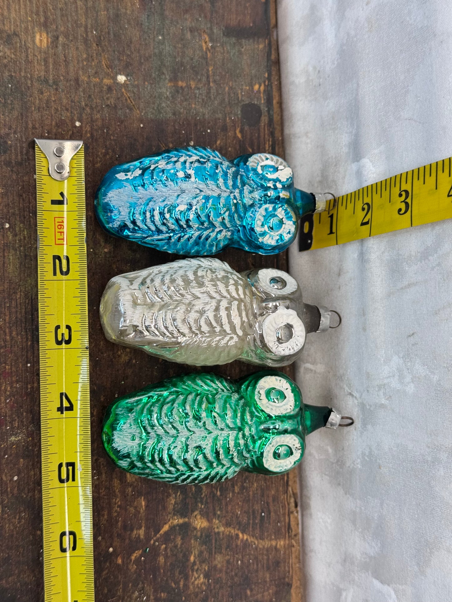 Vintage Christmas Owl Ornaments set of 3 #1623