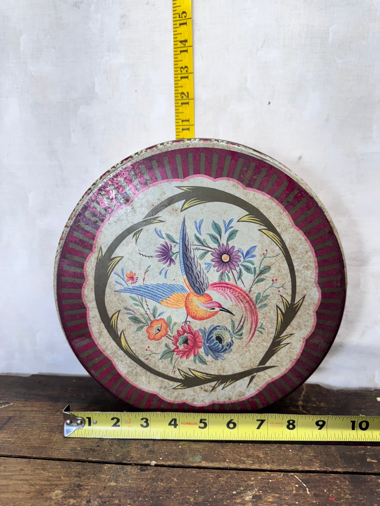 Hummingbird Christmas Tin Round Empty Vintage #1888