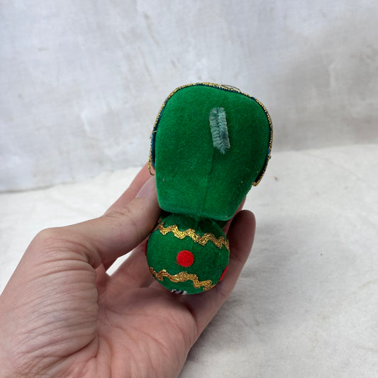 Flocked Green Circus Elephant Ornament Vintage Japan #2146