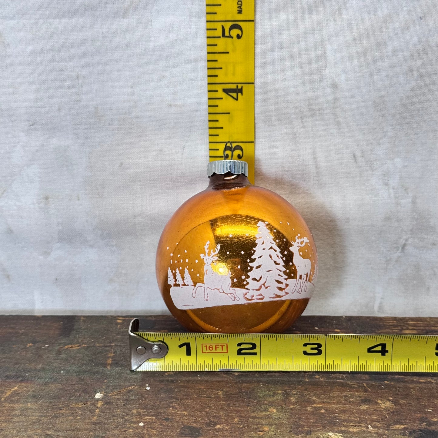 Stenciled Yellow/Gold Shiny Brite Glass Ornament Vintage #2066