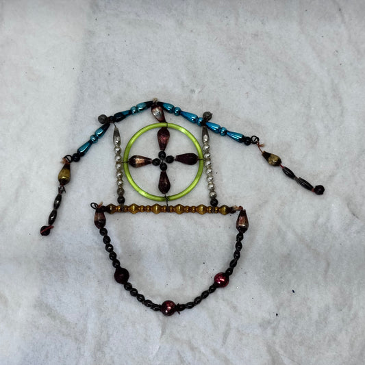 Victorian Dangle Beaded Glass Ornament House Cross #2092