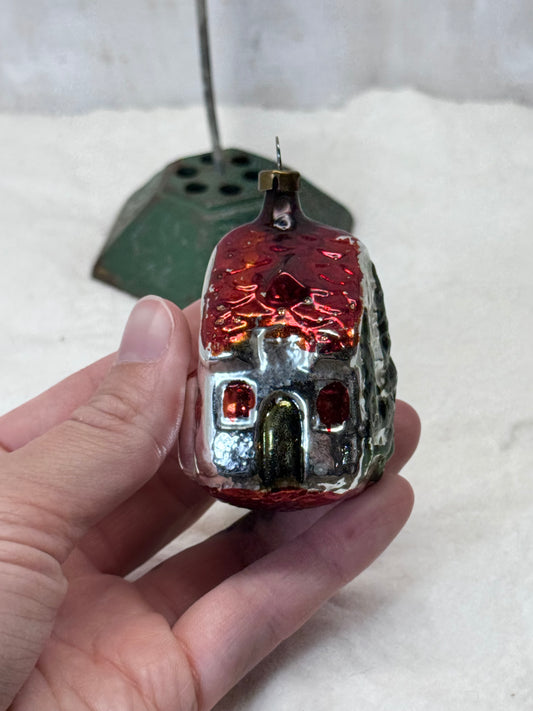 Vintage Christmas Painted House Glass Ornament #1793