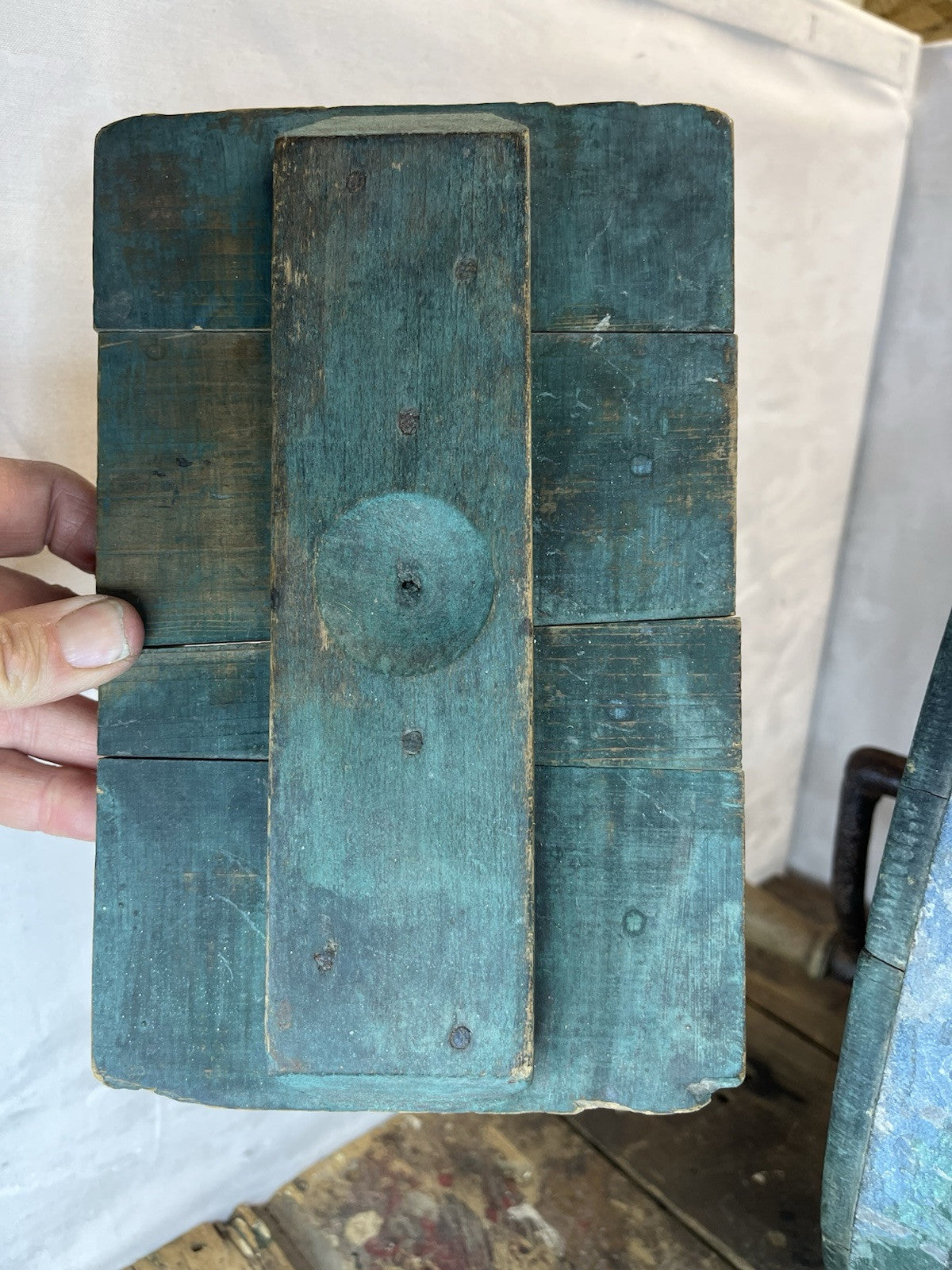 Primitive Antique Original Green Paint Butter Churn Home Decor