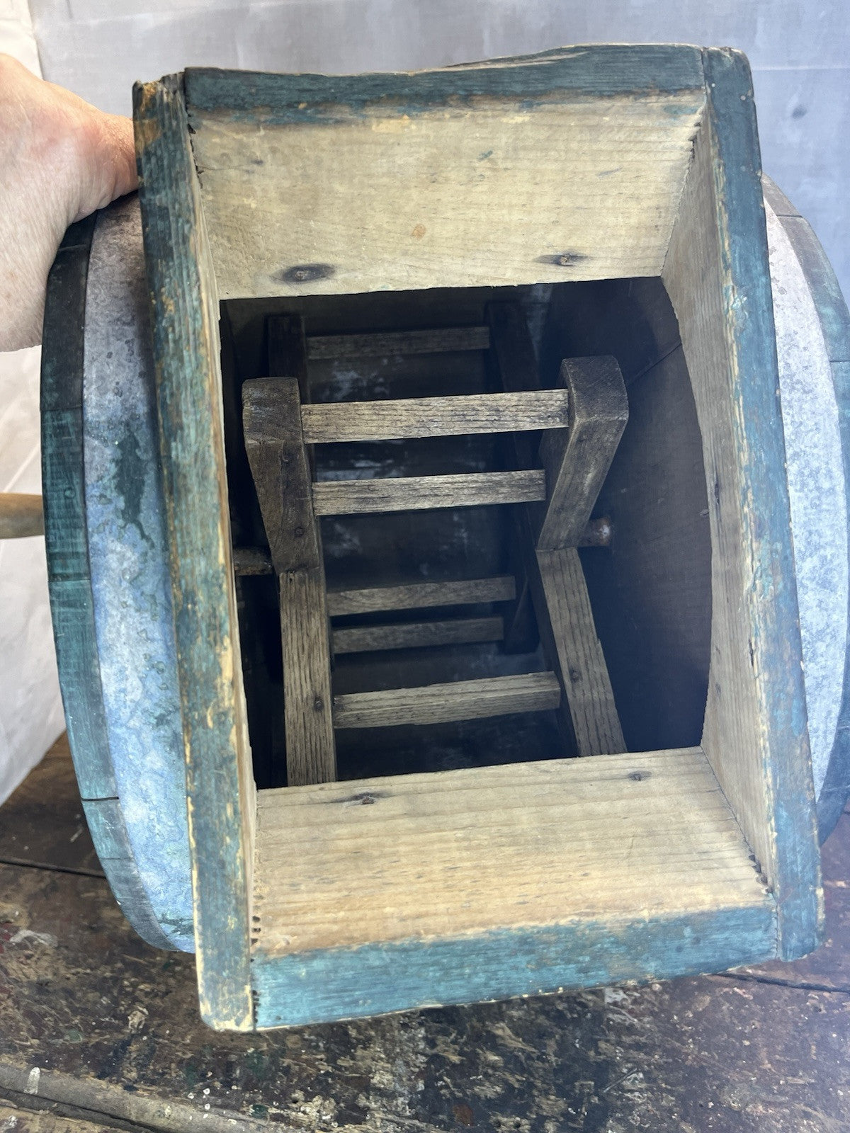 Primitive Antique Original Green Paint Butter Churn Home Decor