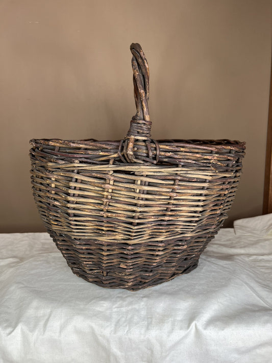 Antique Vintage European Handmade Twig Basket Collectible Home Decor