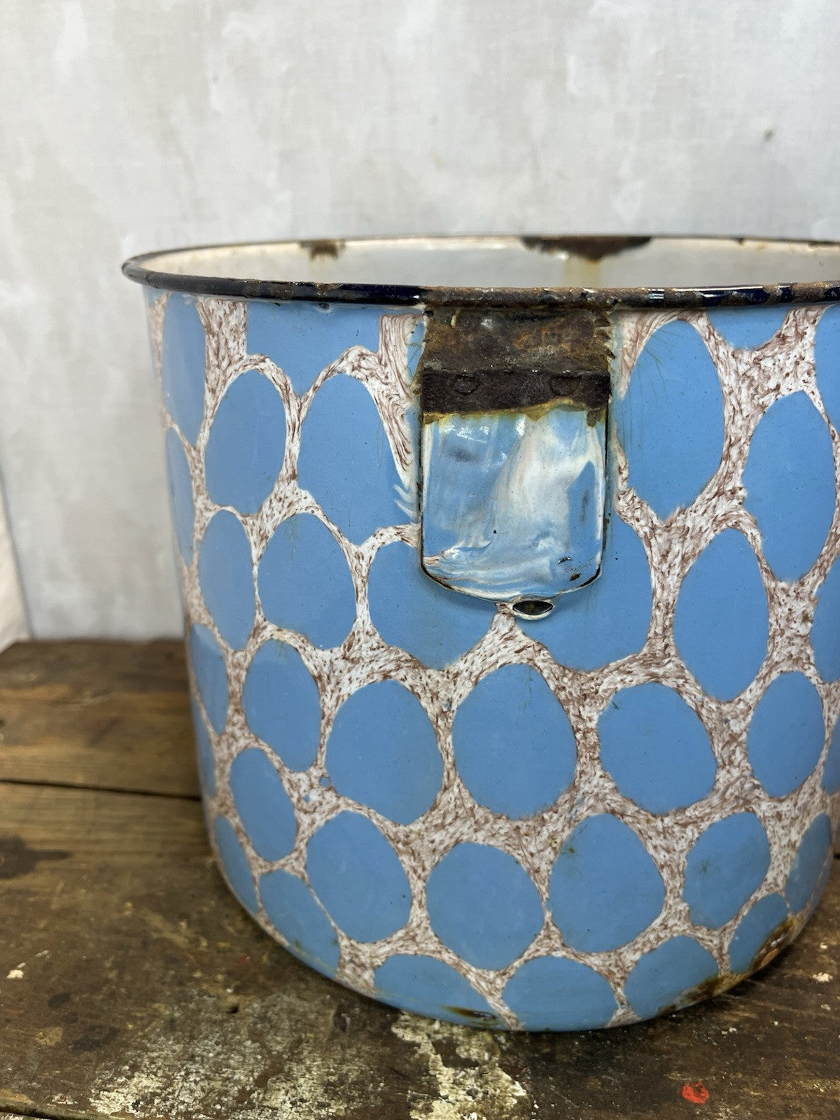 Vintage Collectible Very Rare Enamel Pot W/Patina