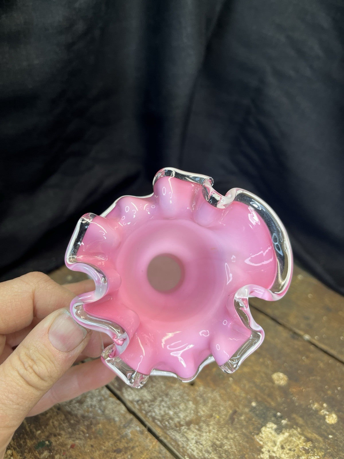 Vintage Collectible Pink & White Ruffled Fenton Pitcher