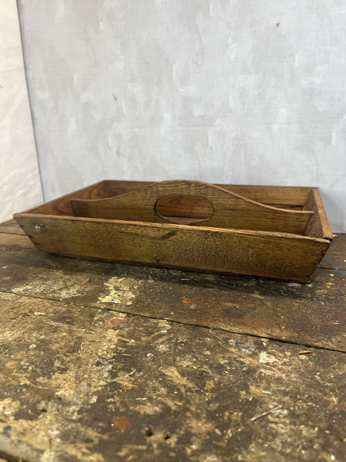 Antique Vintage Tapered Wood Caddy With Handle