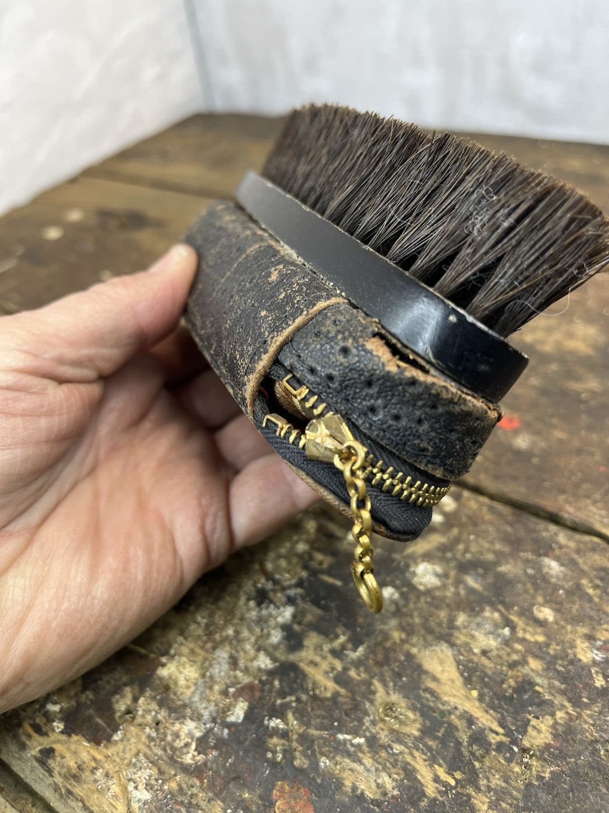 Vintage Leather Sewing Travel Kit W/Brush