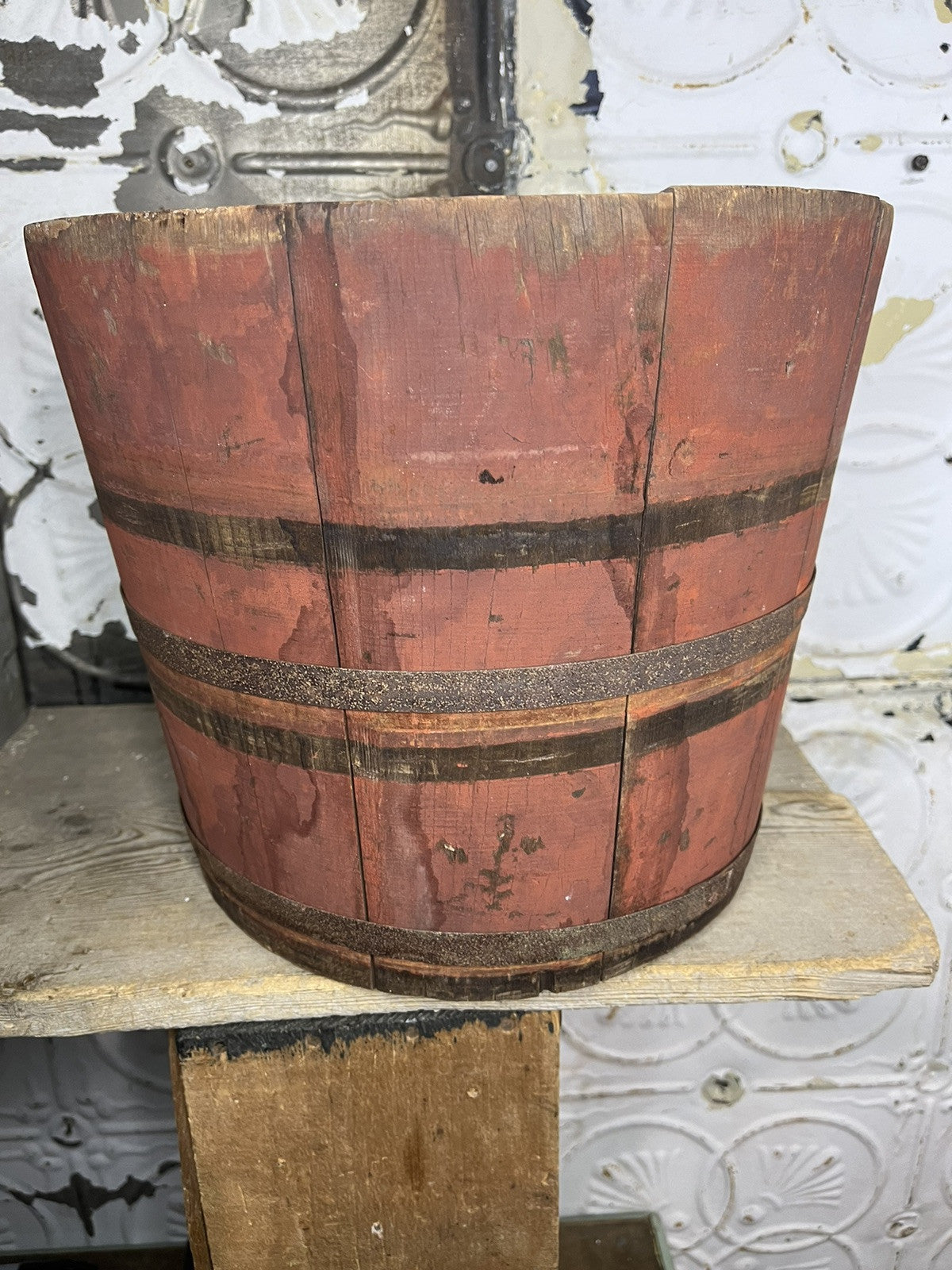 Primitive Antique Original Red Milk Paint Sap Bucket Home Decor Farm