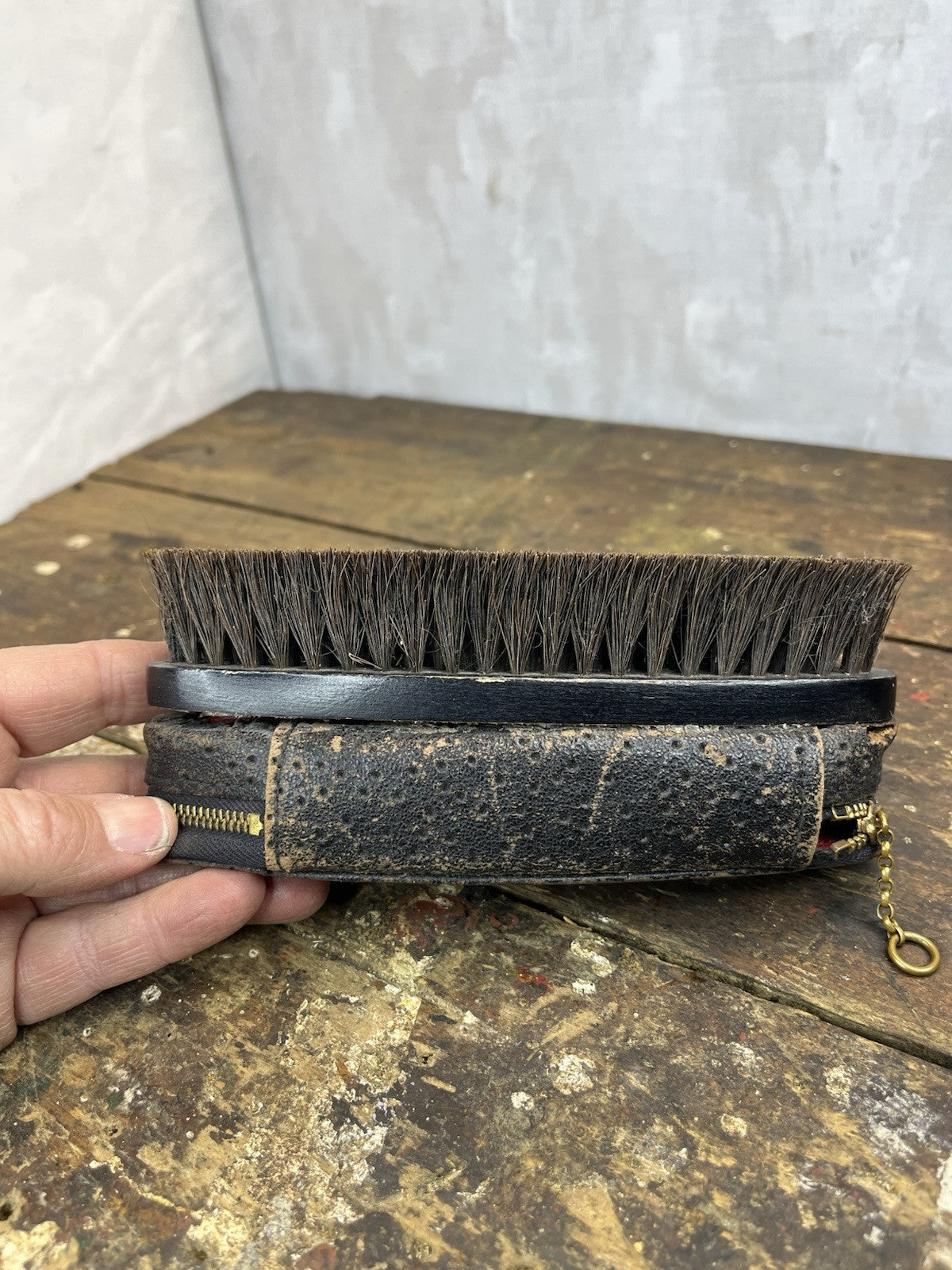 Vintage Leather Sewing Travel Kit W/Brush