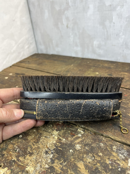 Vintage Leather Sewing Travel Kit W/Brush