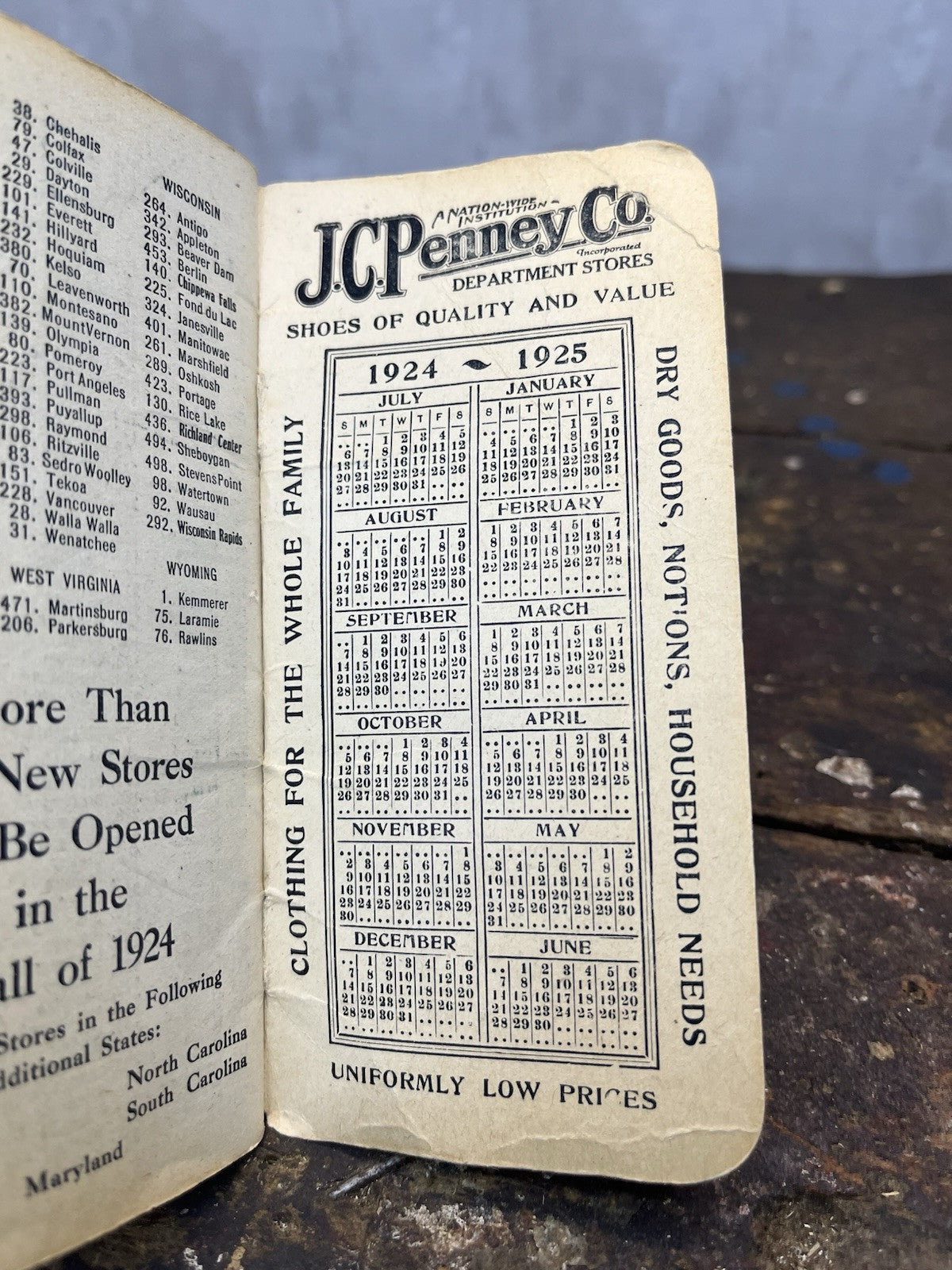 Antique Vintage Collectible Fon Du Lac Advertisement JC Penny Booklet 1924