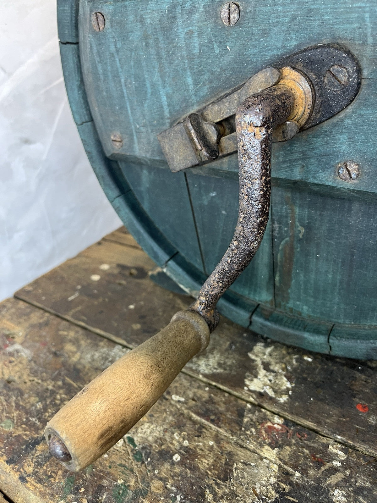 Primitive Antique Original Green Paint Butter Churn Home Decor