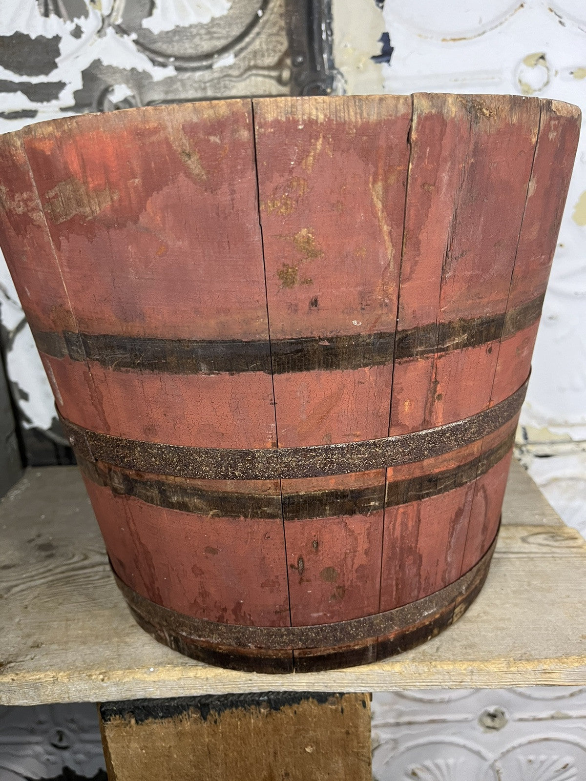 Primitive Antique Original Red Milk Paint Sap Bucket Home Decor Farm
