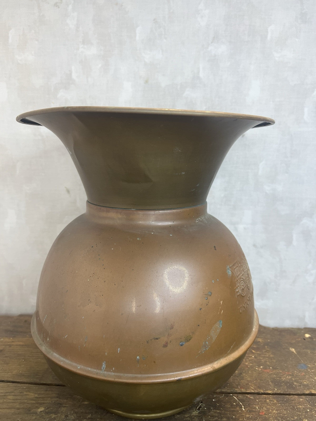 Vintage Collectible Mancave Double Sided Union Pacific Railroad Spittoon Brass