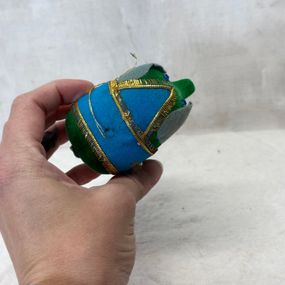 Flocked Green Circus Elephant Ornament  Vintage Japan #2146