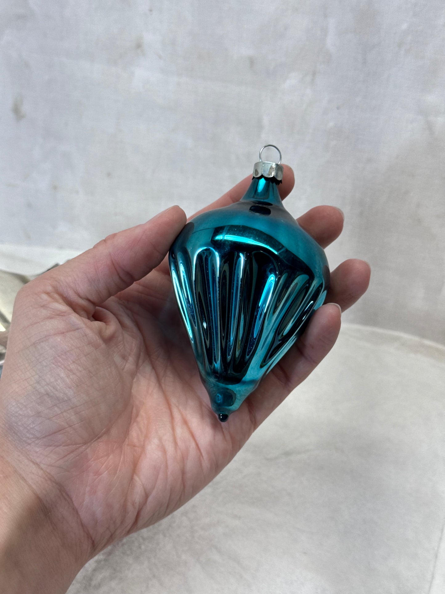 Vintage Glass Tapered Ball Fluted Christmas Ornaments Teardrop #2159