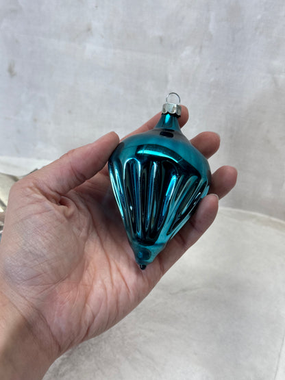 Vintage Glass Tapered Ball Fluted Christmas Ornaments Teardrop #2159