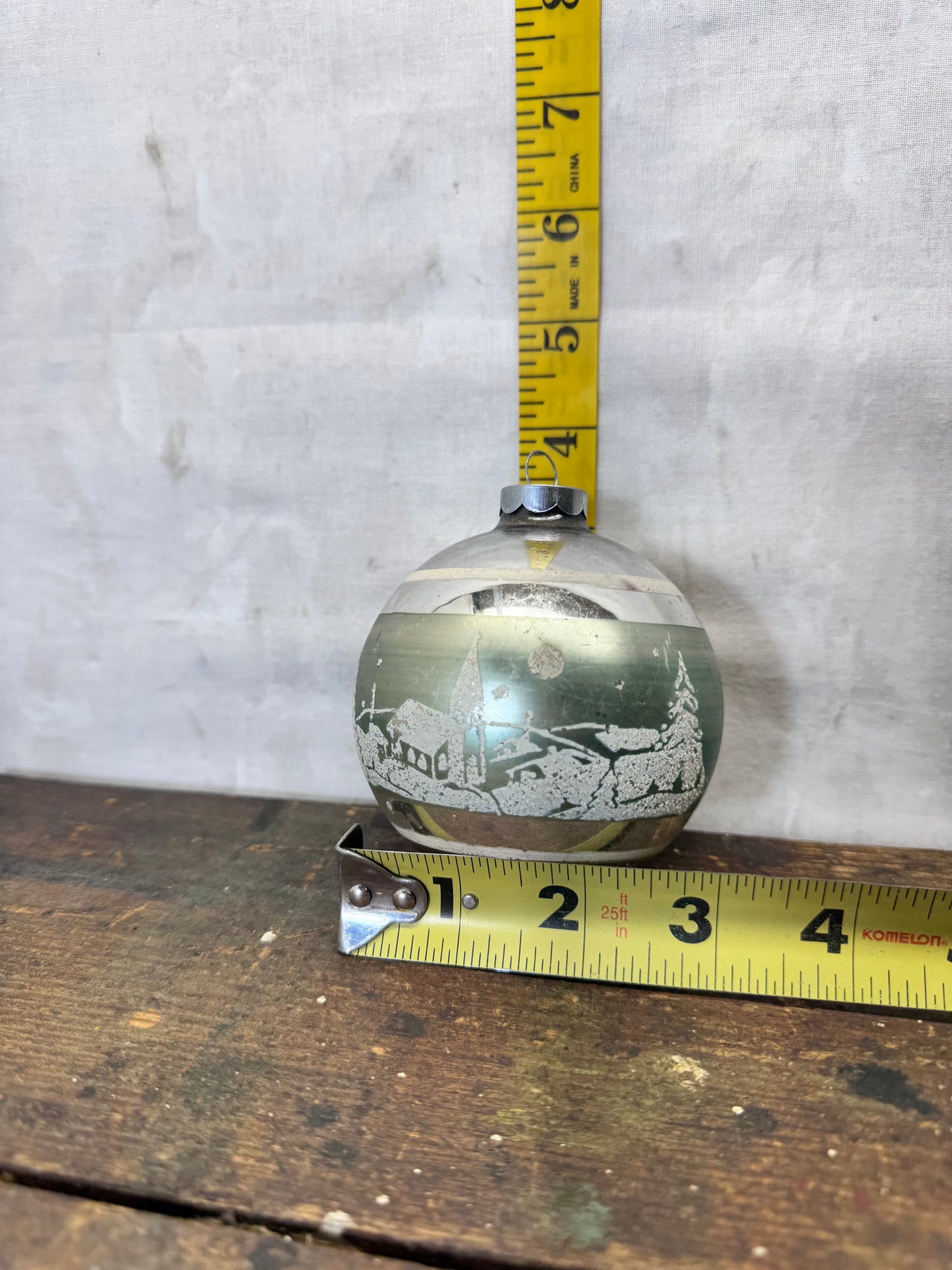 Vintage Glass Stenciled Scenic Ornament #2155