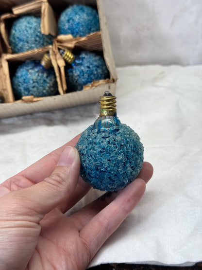 (Six) 120V Japan Blue Frosted Christmas Light Bulbs Vtg #1742