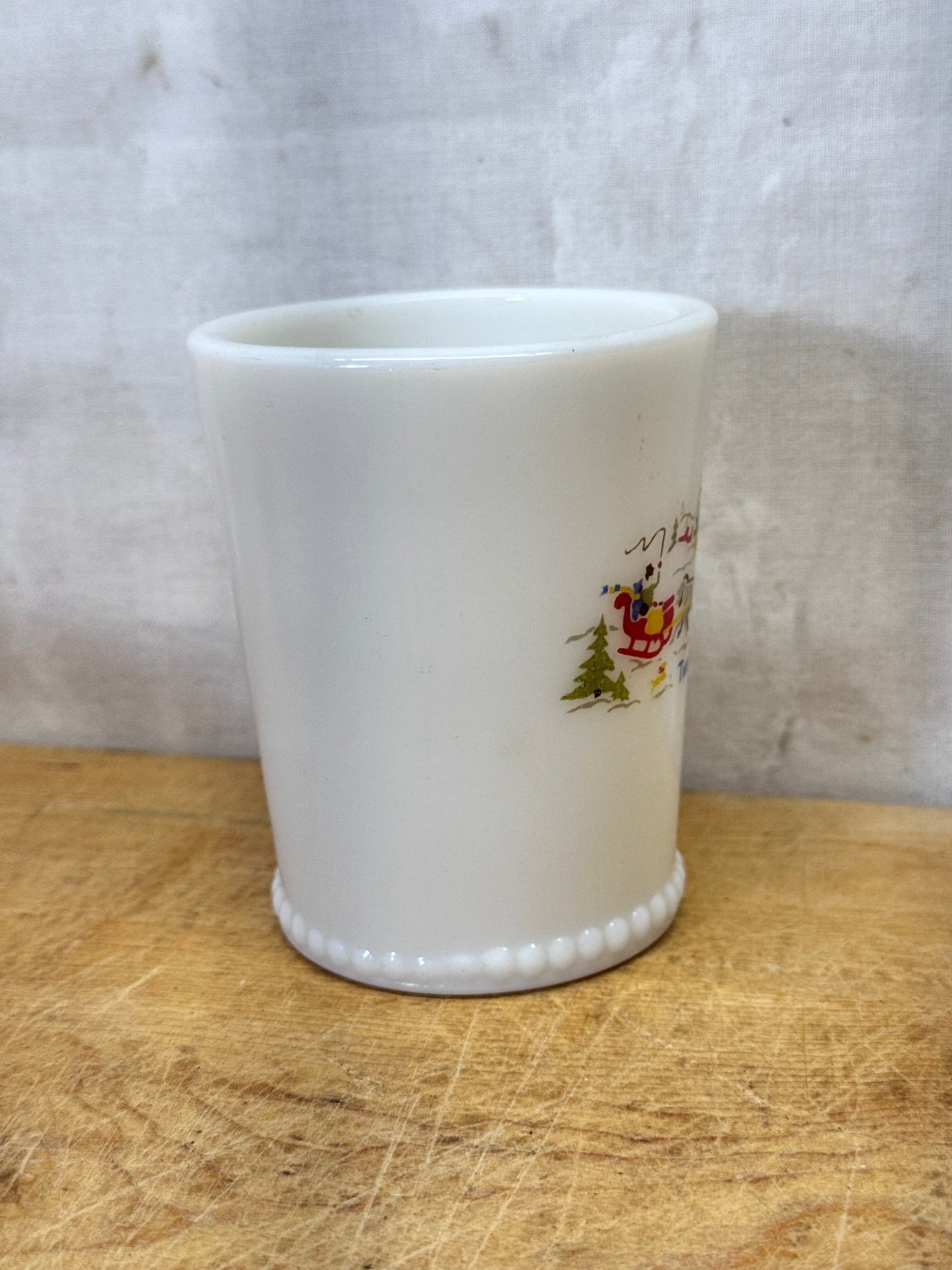 Vtg McKee Tom And Jerry Winter Sleigh Milk Glass Cup #1757