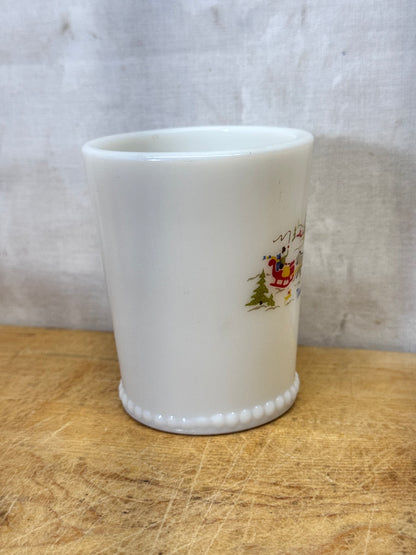 Vtg McKee Tom And Jerry Winter Sleigh Milk Glass Cup #1757