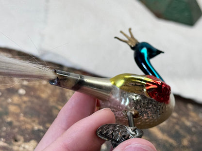 Unique Peacock Clip-On Christmas Ornament Vintage #1873