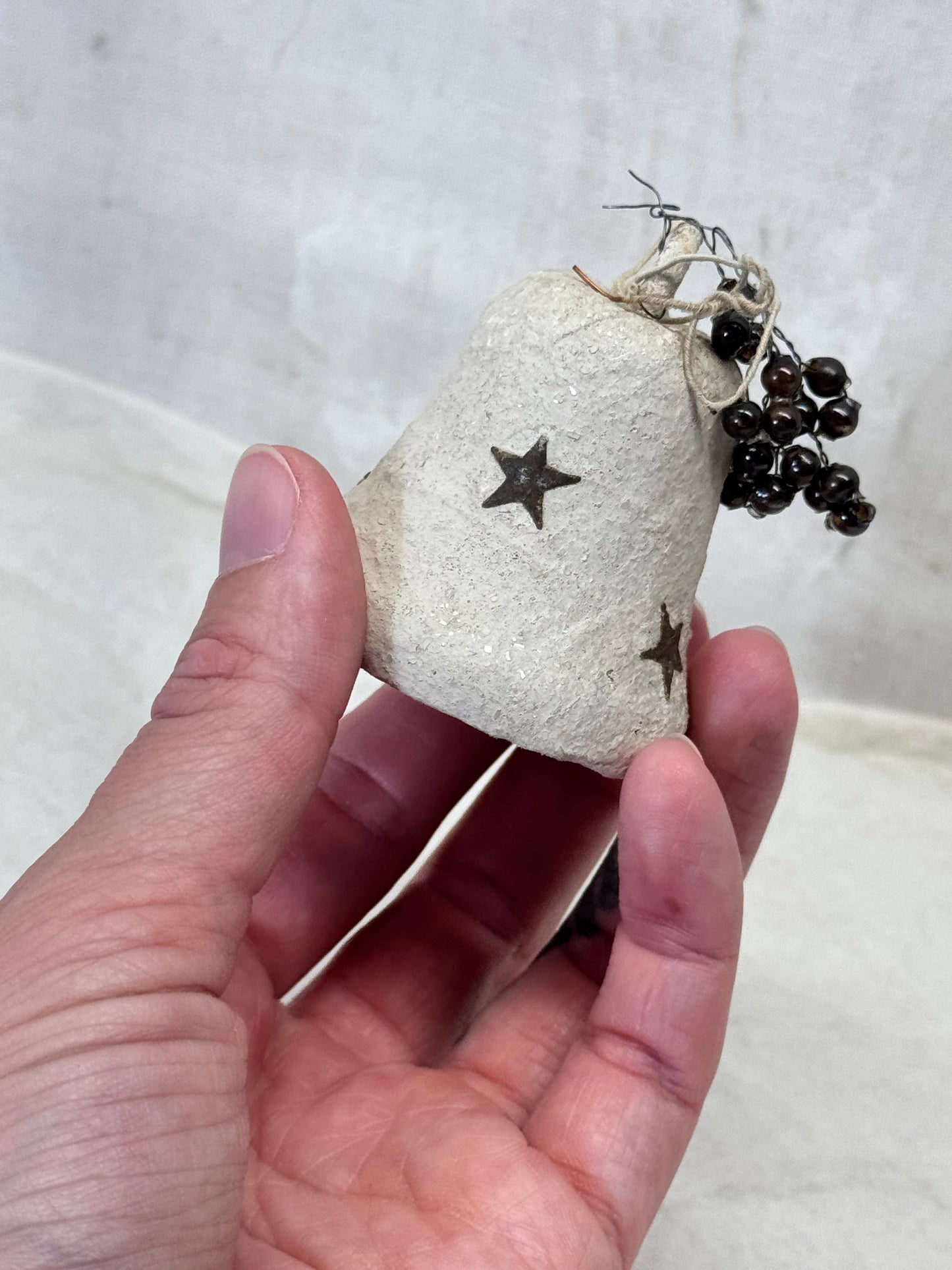 Paper-Mache Mini Glass Bead Bell Ornament Vintage #2000