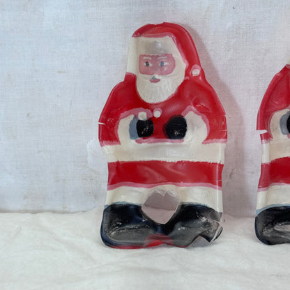 3 Thin Plastic Santa Cut-Out Ornaments Flawed Vintage #2096