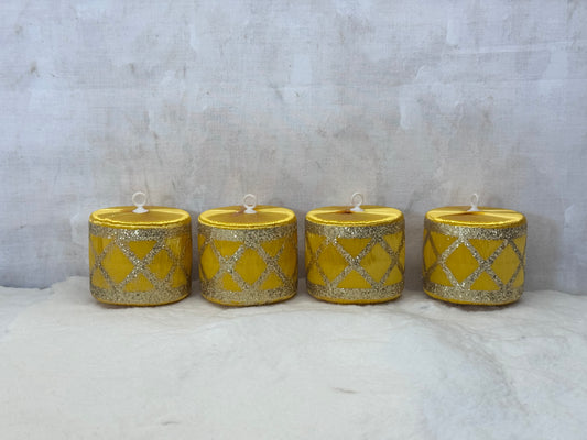 Vintage Christmas Ornaments Gold Drums Satin #1926