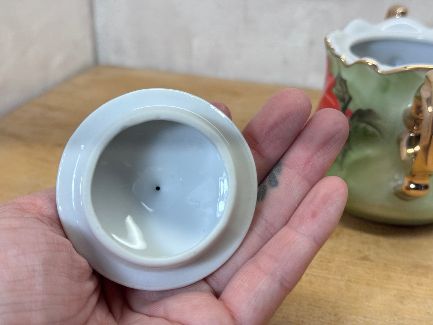 Lefton China Poinsettia Sugar Dish Vintage #1732