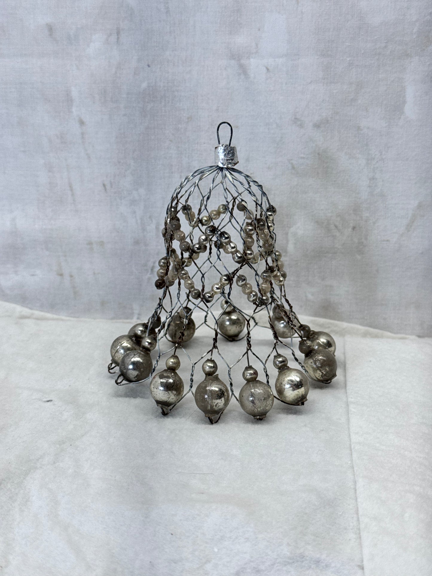 Vintage Handmade Wire Bell Shape Mini Glass Ornament #1981