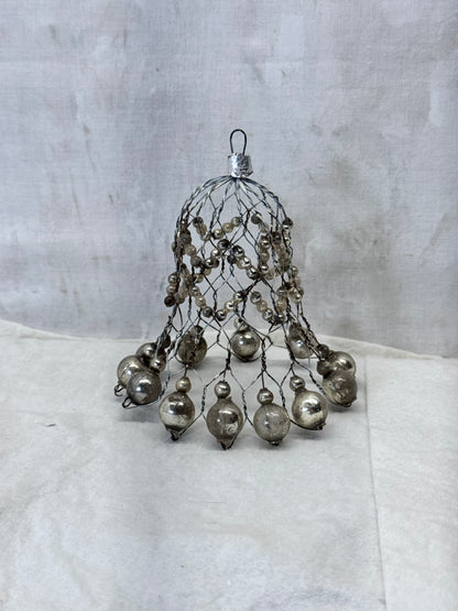 Vintage Handmade Wire Bell Shape Mini Glass Ornament #1981