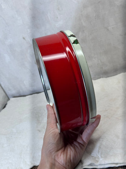 Poinsettia Christmas Tin Round Empty Vintage #1890