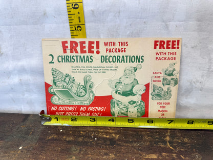 NOS Paper Christmas Cut-Outs Post Cereal Vtg #1629