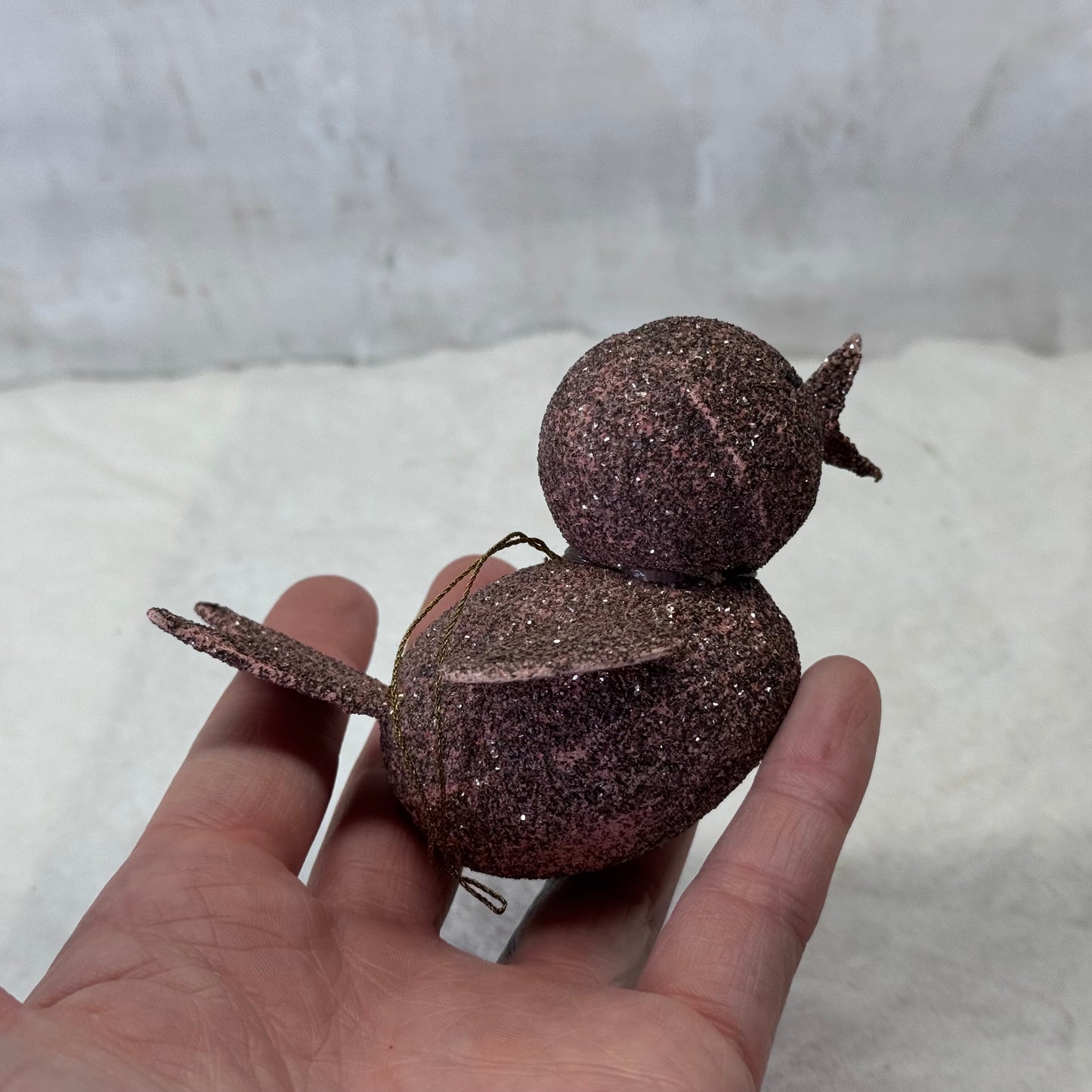 Paper Mache Pink Glitter Bird Ornament #2090