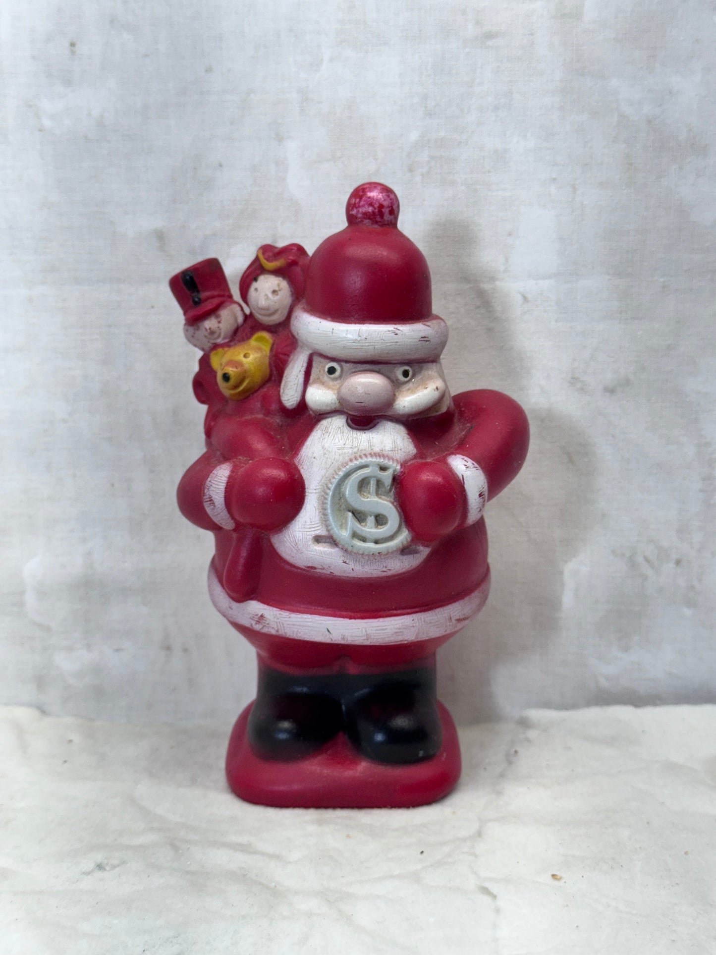 Vintage 1972 Christmas Club Santa Claus Red Rubber Plastic Coins Bank #1748