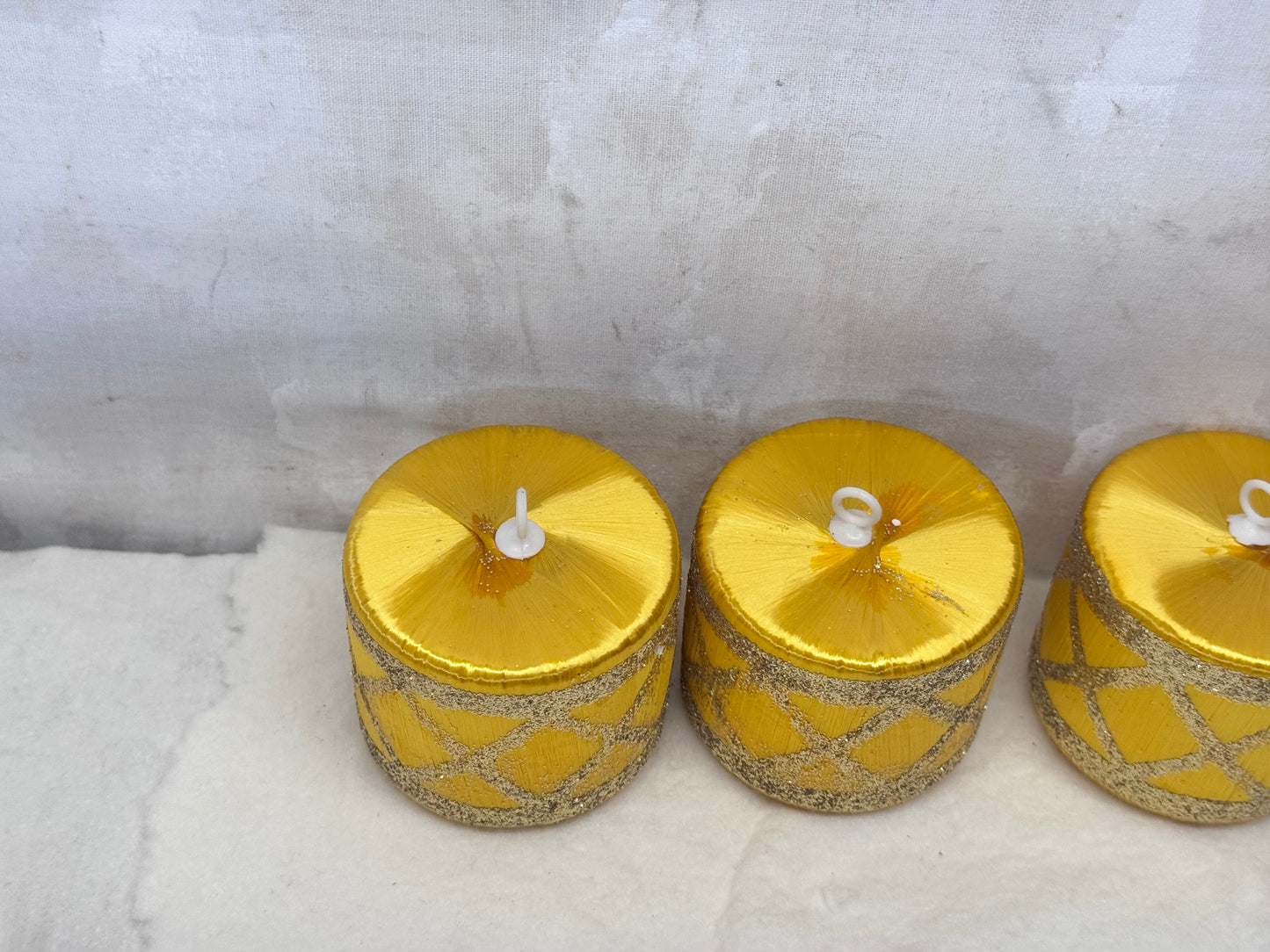 Vintage Christmas Ornaments Gold Drums Satin #1926