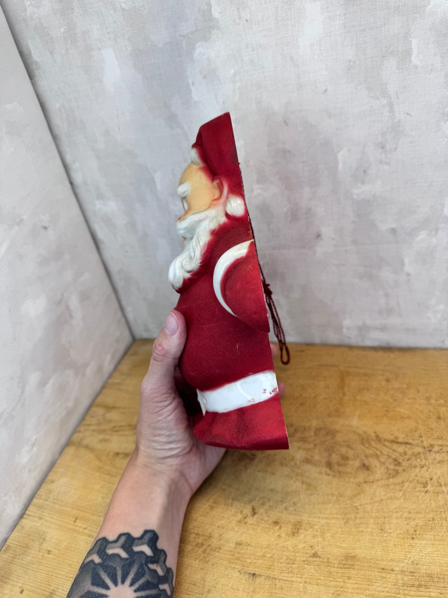 Red Flocked Santa Blow Mold Vintage #1673