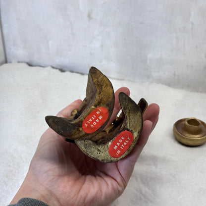 Vintage Ceramic Angel Christmas Candle Holder Gold Italy #2196