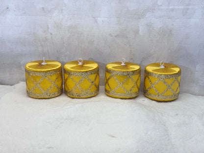 Vintage Christmas Ornaments Gold Drums Satin #1926