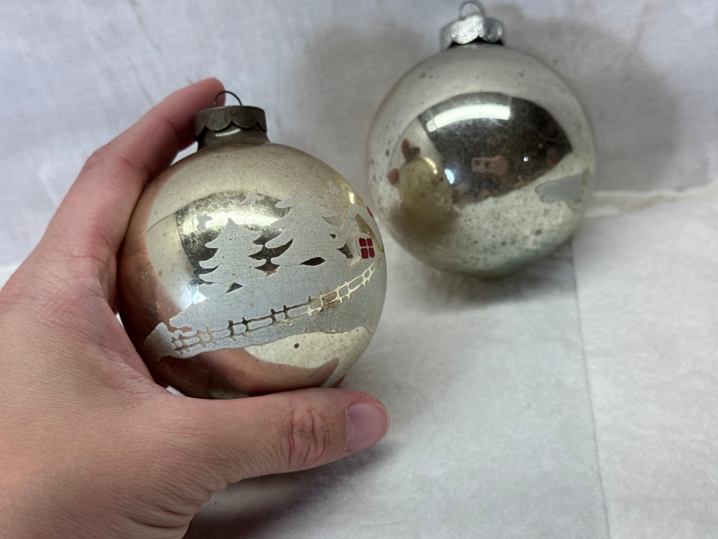 Vintage Shiny Brite Stencil House Glass Ornaments #2158