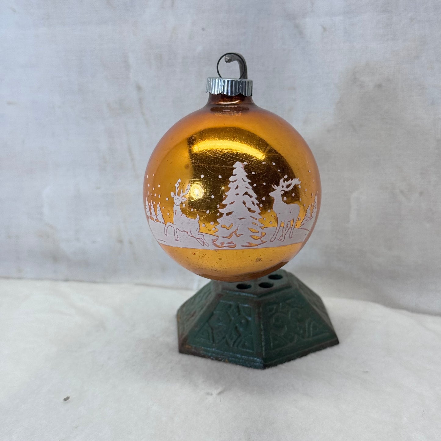 Stenciled Yellow/Gold Shiny Brite Glass Ornament Vintage #2066